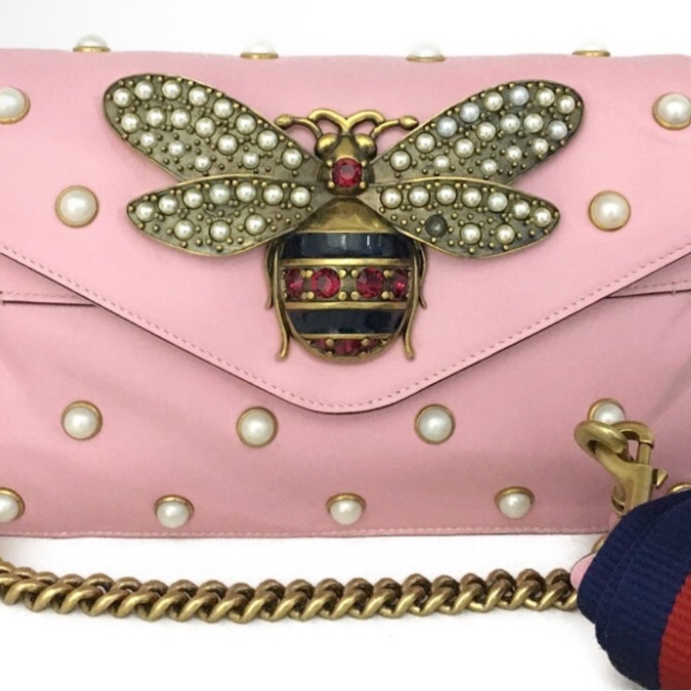Gucci Queen Bee, margaret leather handbag with crossbody strap with COA